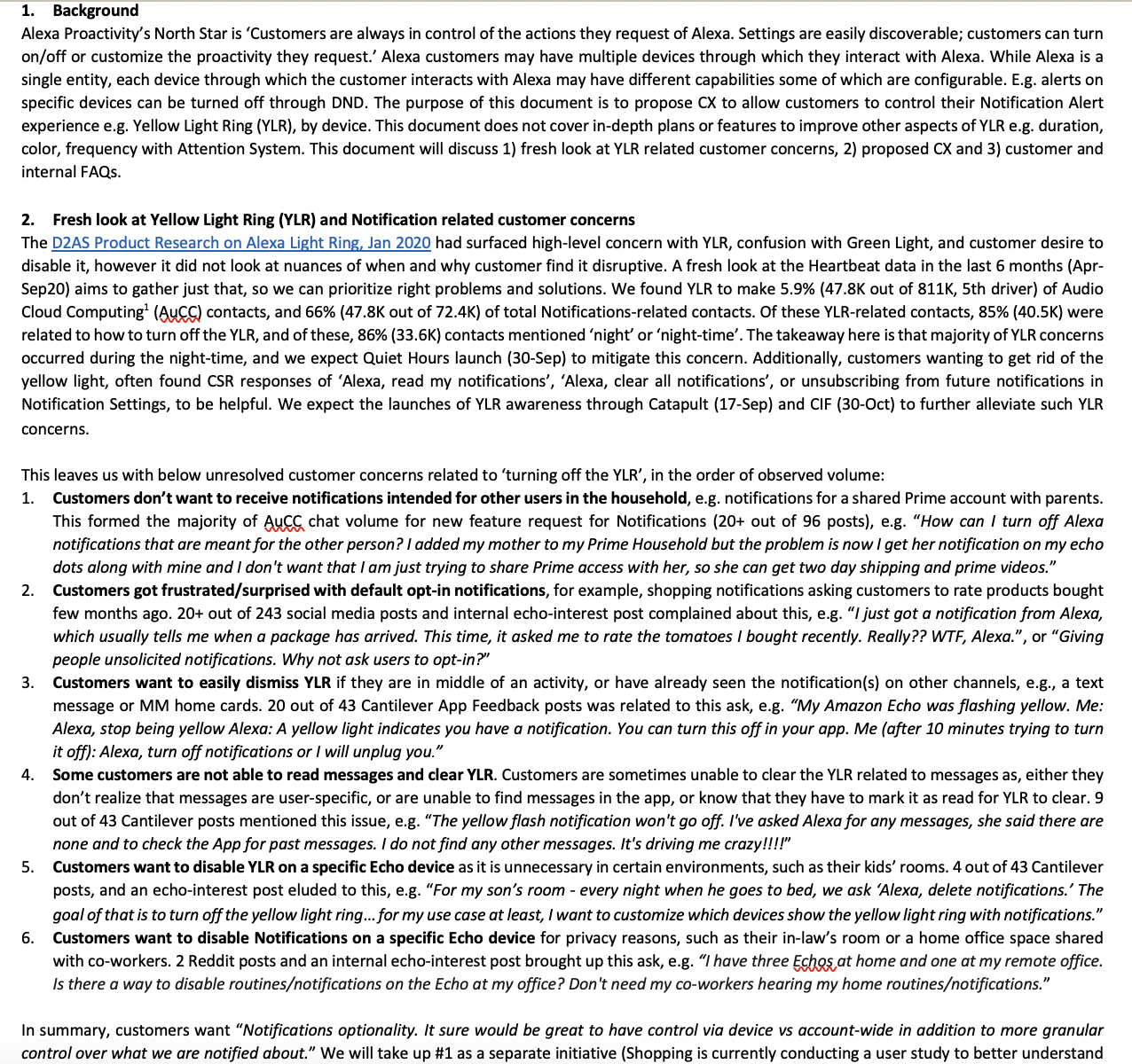 Yellow Light Ring frustration analysis documenting customer concerns about notification control