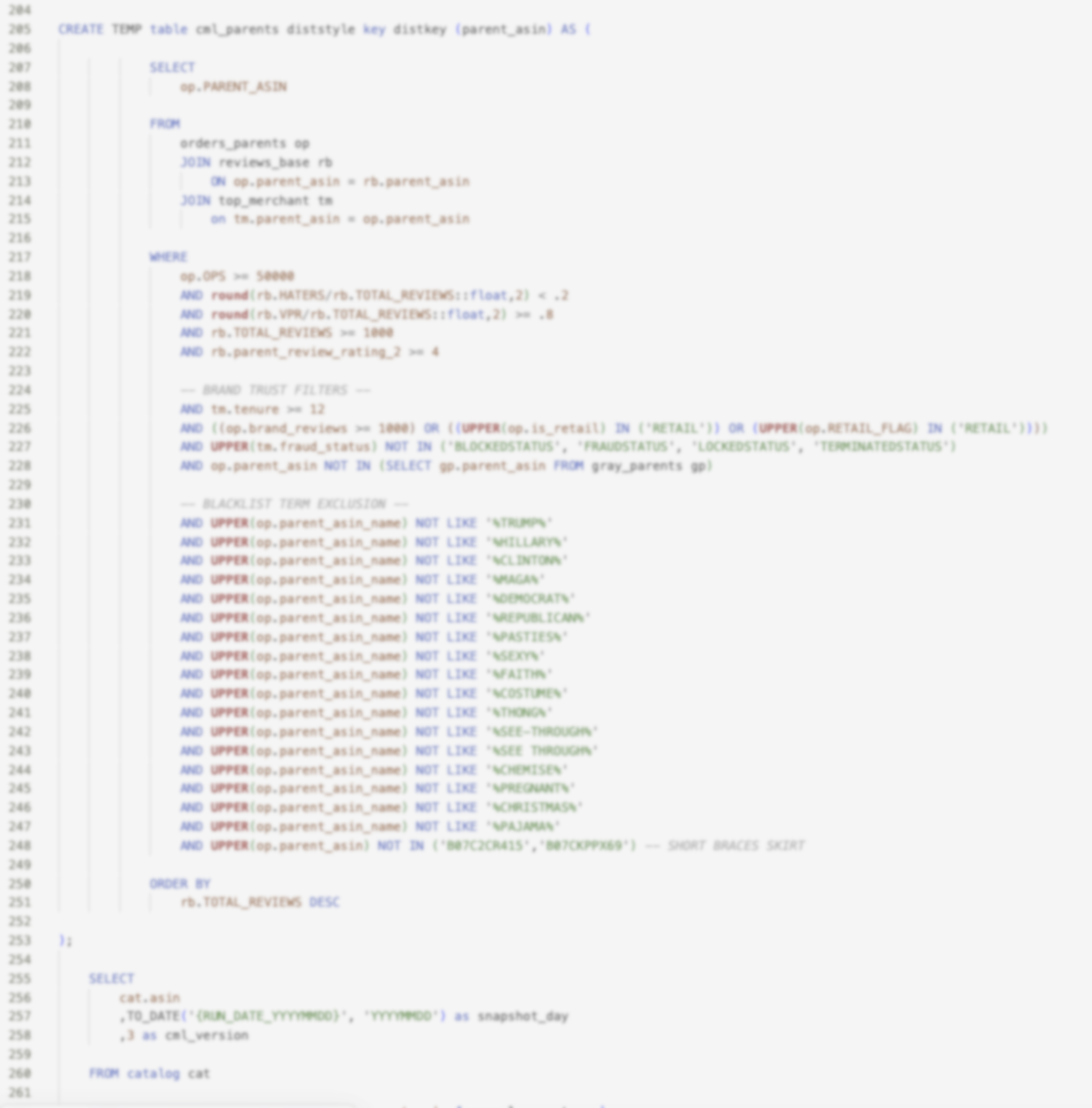 SQL data engineering code for the analytics pipeline